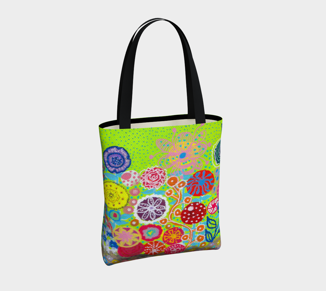 Joyful Art Made in Canada Canvas Tote Bag: Spring Flowers on Green Background