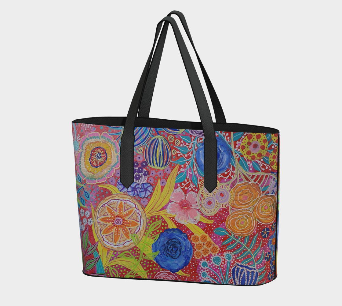 Joyful Art Made in Canada Vegan Leather Tote Bag: Enchanted Garden