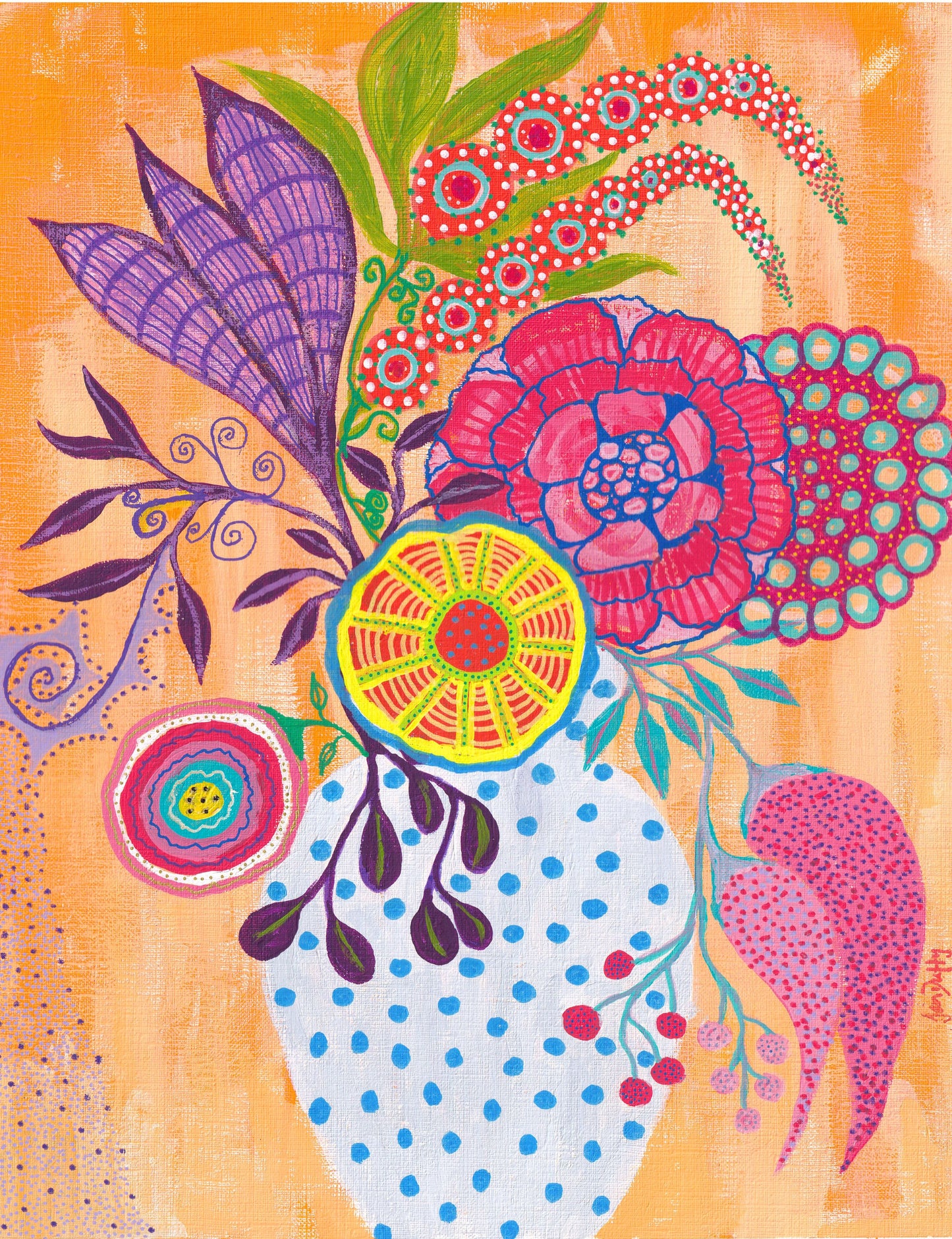 Wrapped Canvas Print 16" X 20" Pinks in Blue Polka Dot Vase