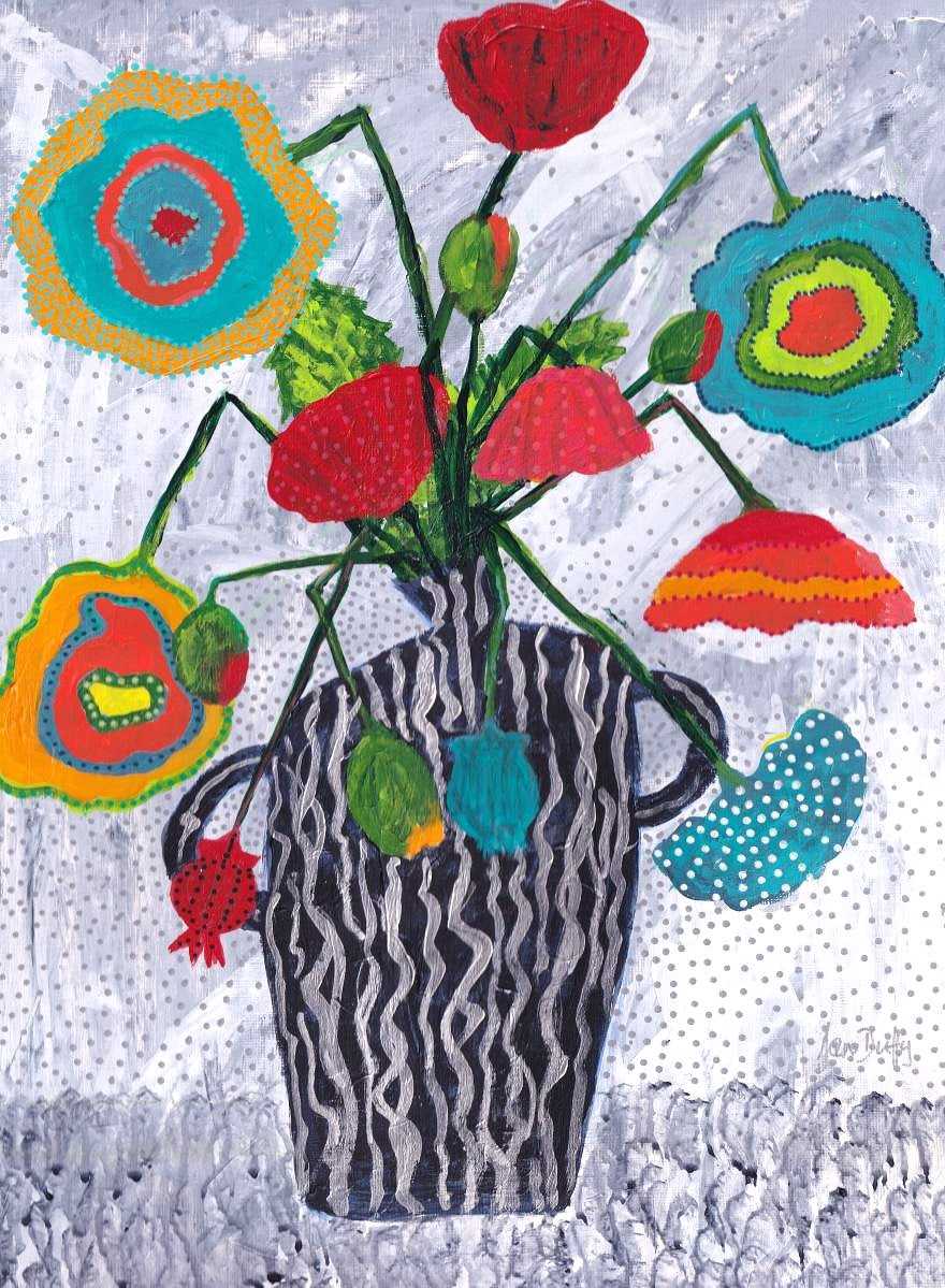 POPPIES IN THE SNOW. ORIGINAL ARTWORK ON PAPER. IMAGE SIZE 11" X 14"