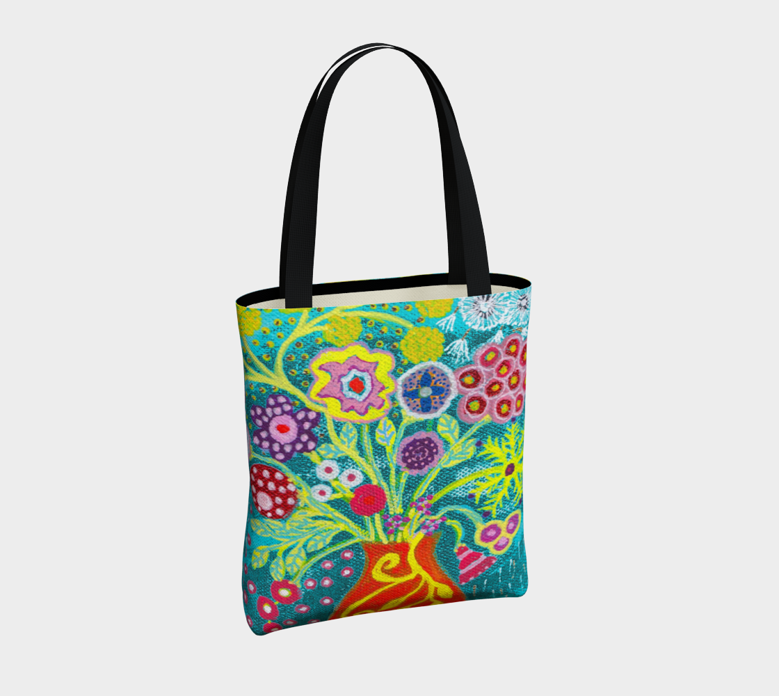 Joyful Art Made in Canada Canvas Tote Bag: Magical Flowers in Orange Vase