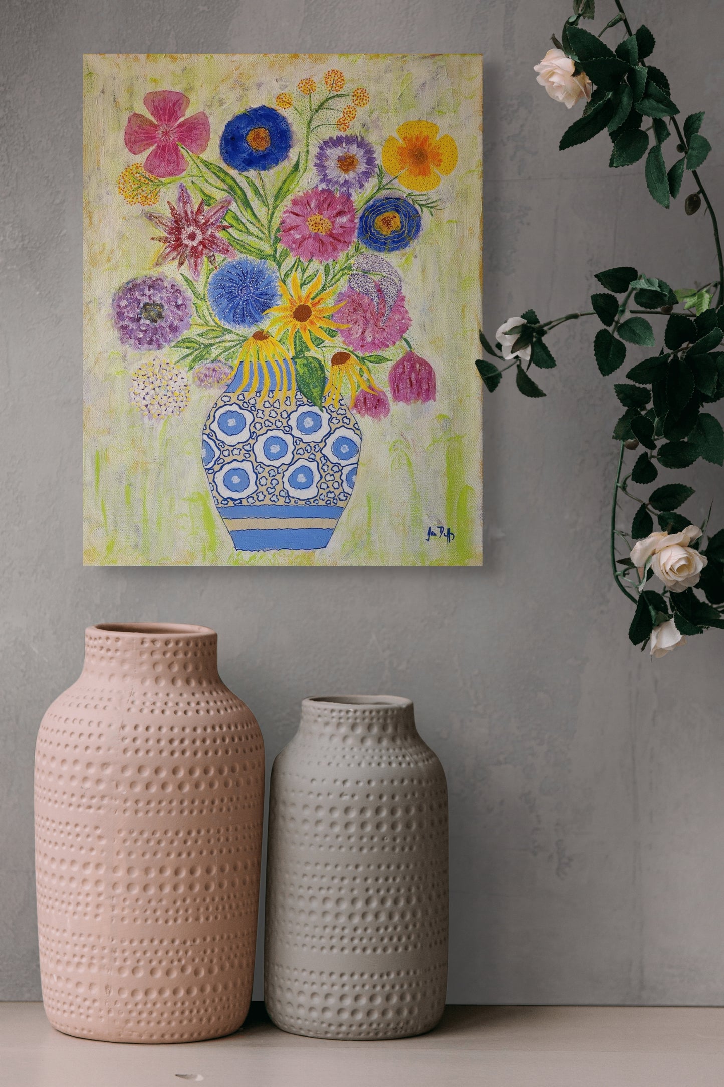 BLOOMS IN BLUE FLOWERED VASE