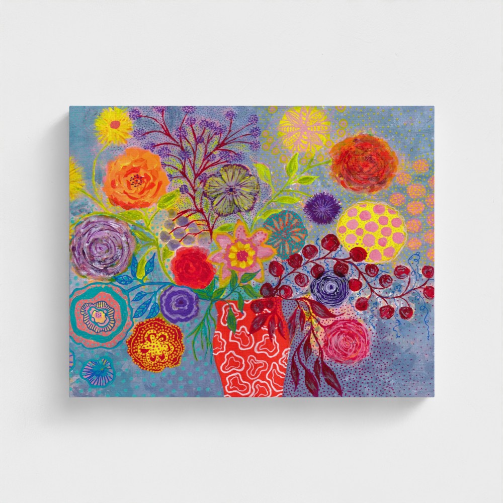 Wrapped Canvas Print 16 x 20" Flowers and Berries in Orange Vase