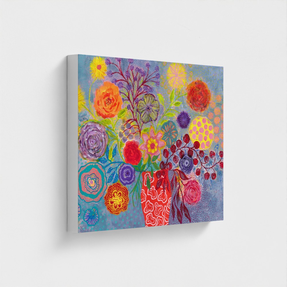 Wrapped Canvas Print 16 x 20" Flowers and Berries in Orange Vase