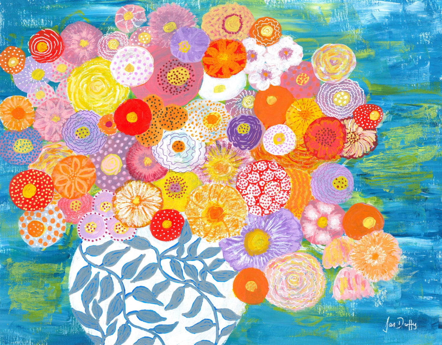 Wrapped Canvas Print 16" X 20" Abundance in White Vase with Grey Leaves