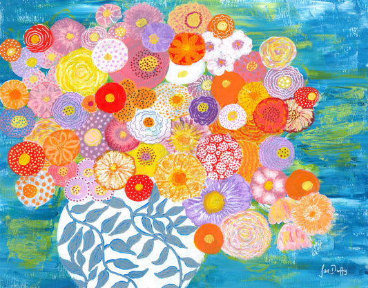 Wrapped Canvas Print 16" X 20" Abundance in White Vase with Grey Leaves