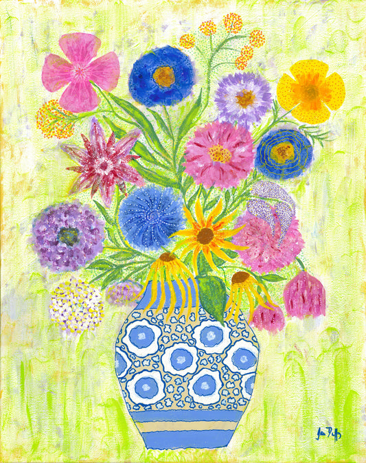 BLOOMS IN BLUE FLOWERED VASE