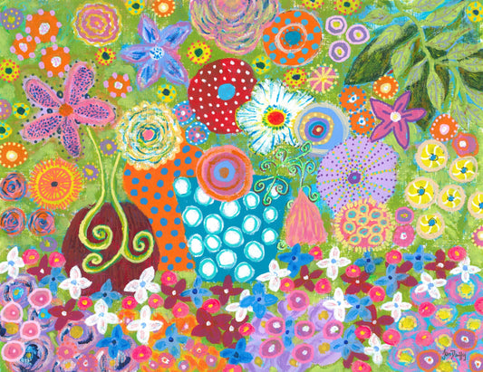 Wrapped Canvas Print 16" X 20" Exuberance in Turquoise Polka Dot Vase