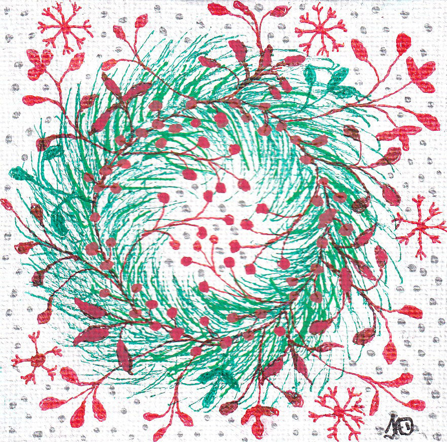 3" x 3" Original Artwork on Canvas - 2 - 50% Off Christmas Sale - Now $12.50