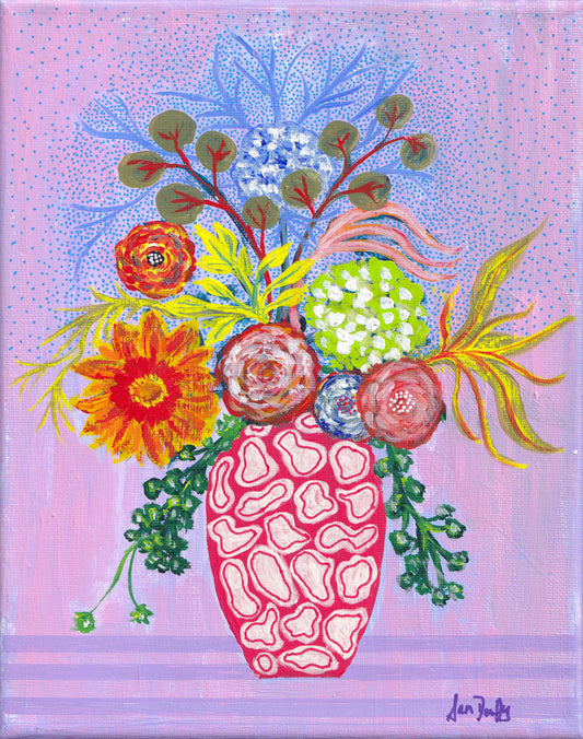 SHOWERS OF BLUE POLLEN. ORIGINAL ARTWORK ON CRADLED CANVAS. IMAGE SIZE 7" X 10"