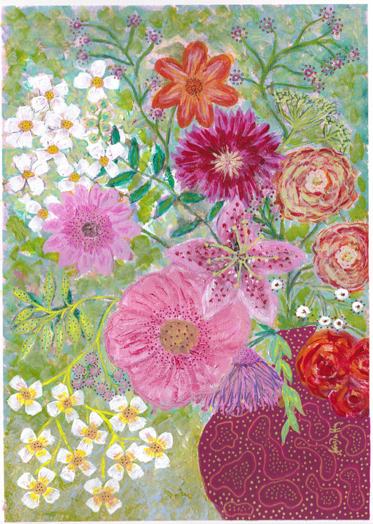 Wrapped Canvas Print 24 X 30" Summer Flowers in Raspberry Vase