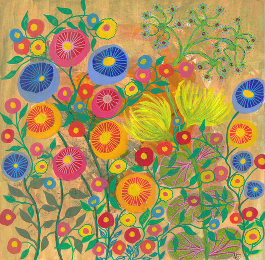 GOLDEN MORNING. ORIGINAL ARTWORK ON PAPER. IMAGE SIZE 12" X 12"