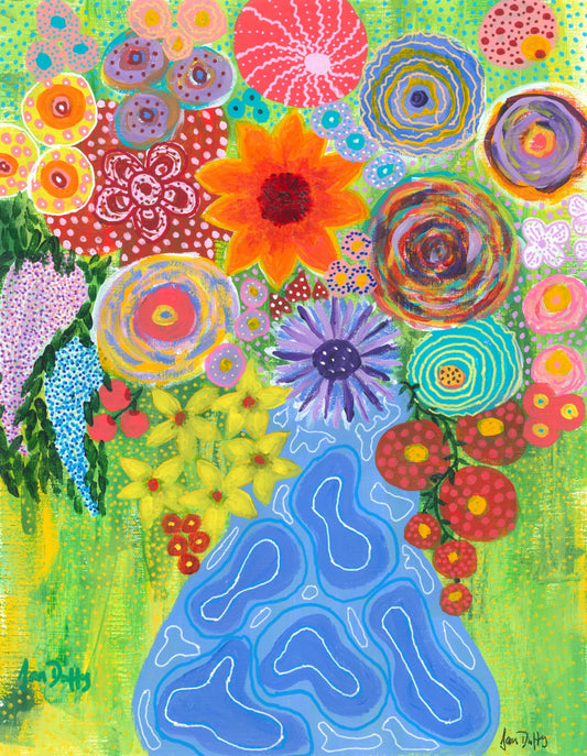 Wrapped Canvas Print 16" X 20" Vase with Mid-Century Blues